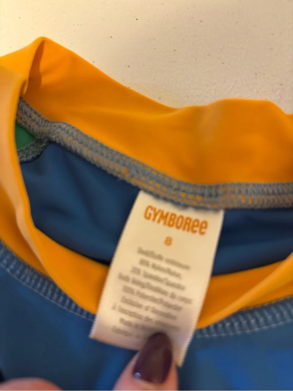 Gymboree Blue & Green Dinosaur Rashguard Swim Set with Orange Collar